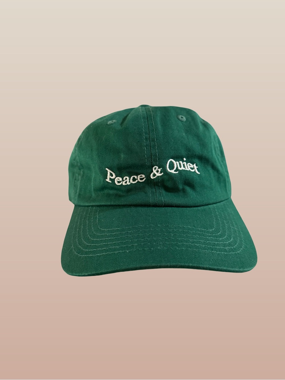 Green Baseball Cap with Embroidered Peace & Quiet - Adjustable